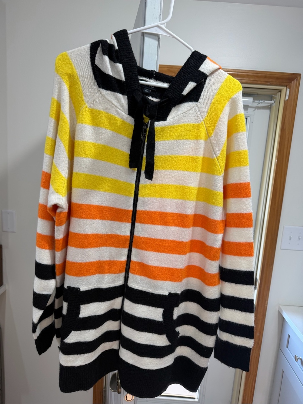 torrid Striped Hooded Zip Cardigan in Yellow, Orange, Black, Cream